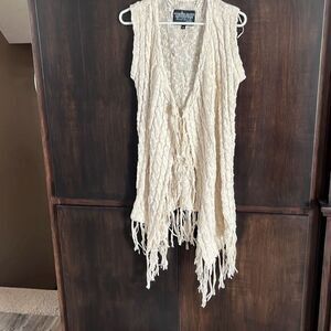 Powder River Outfitters by Panhandle Cream Fringe Sweater Vest Medium